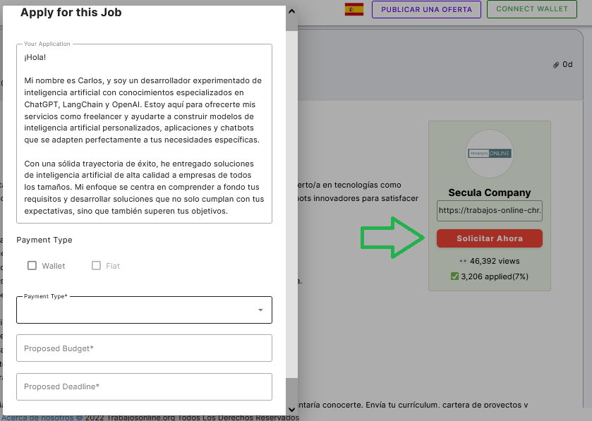 Proposal details and desired payment method