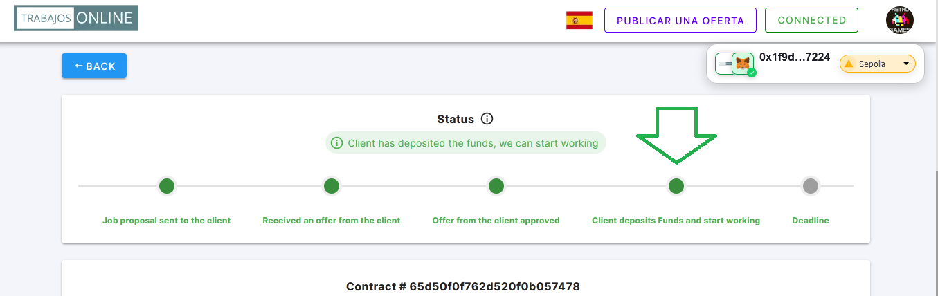 Check the project status if the client has deposited the funds